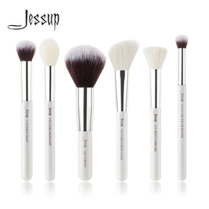 Jessup 6pcs Pearl White/Silver Professional Makeup Brushes Sets Make up Brush Beauty Tools Buffer Paint Cheek Highlight Powder