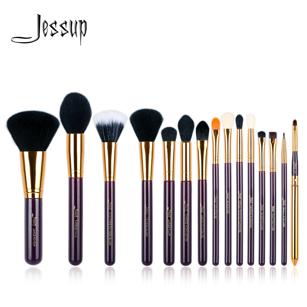 Jessup set 15pcs Purple/ Gold Makeup Brushes Set Cosmetics Tool Make up Brush Powder Foundation Eyeshadow Eyeliner Lip