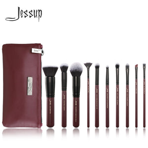 Jessup brushes 10pcs Plum/Black Makeup brushes set beauty Make up brush Concealer & 1PC Cosmetic bag women